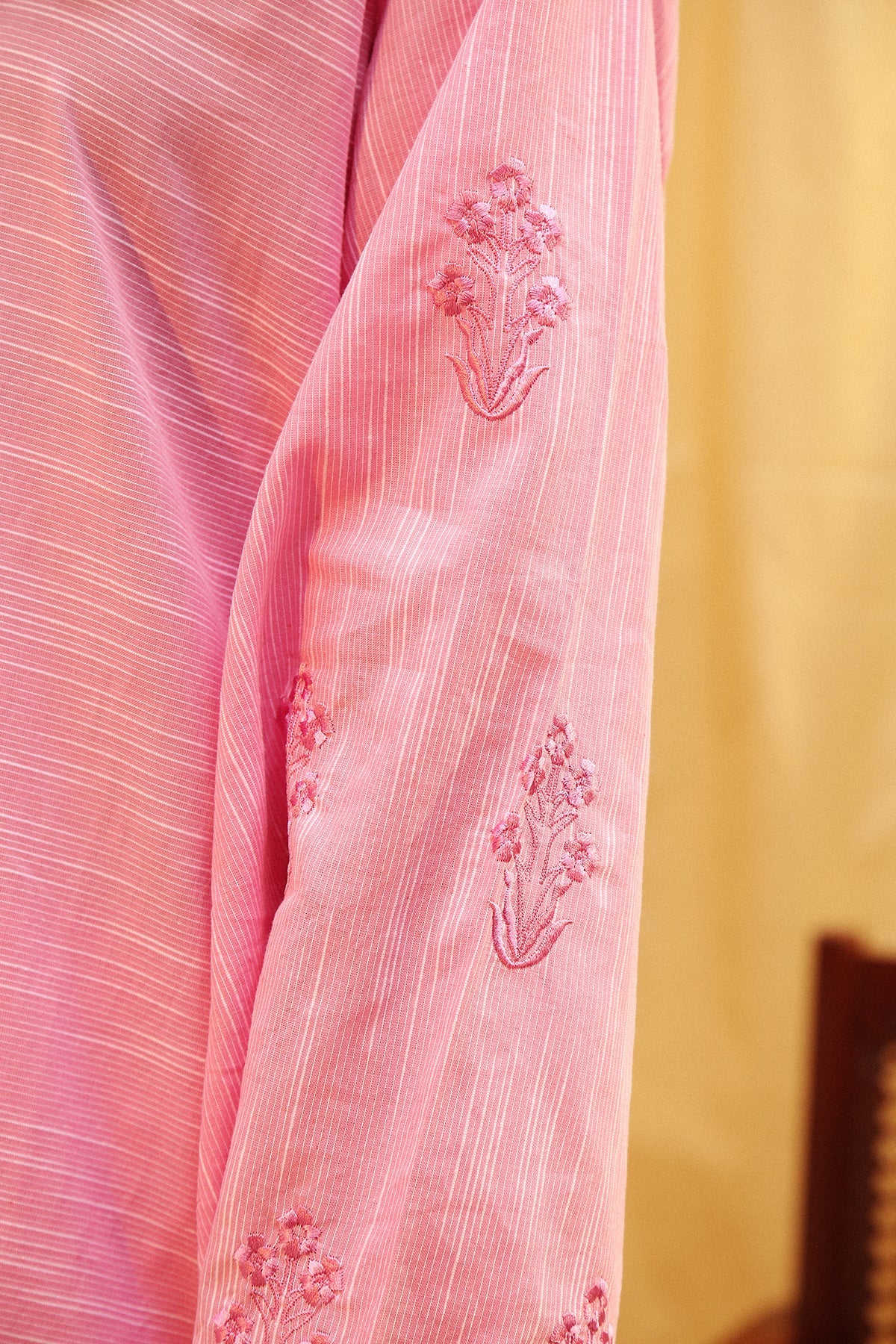 Self floral embroidered kurta sleeves shirt with embroidered trouser