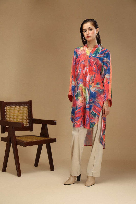 Printed abstract shirt with round hem