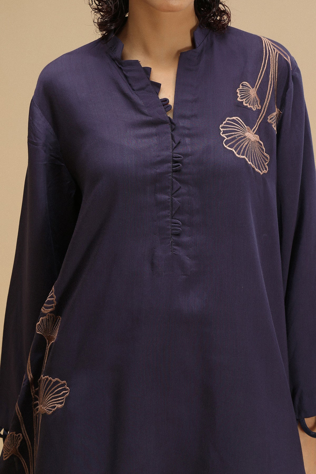 Stylish shirt embroidery detail on front along with side pocket