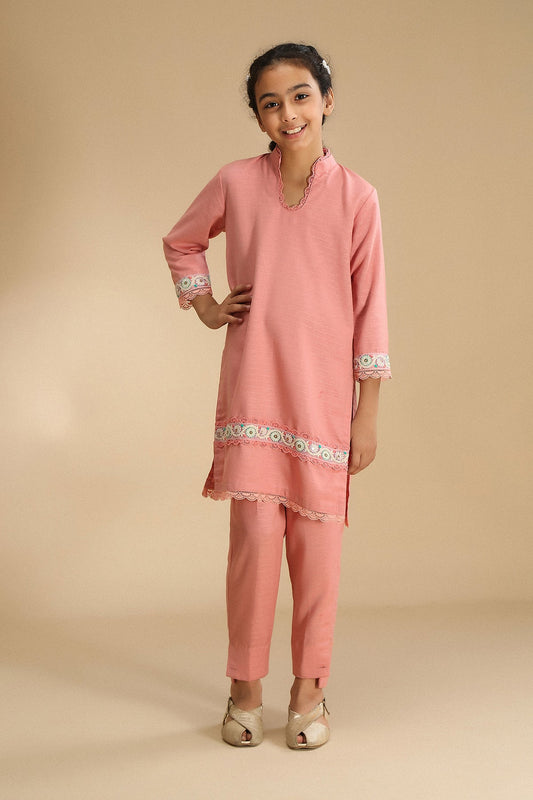 Two piece suit with eastern shirt of embroidered front