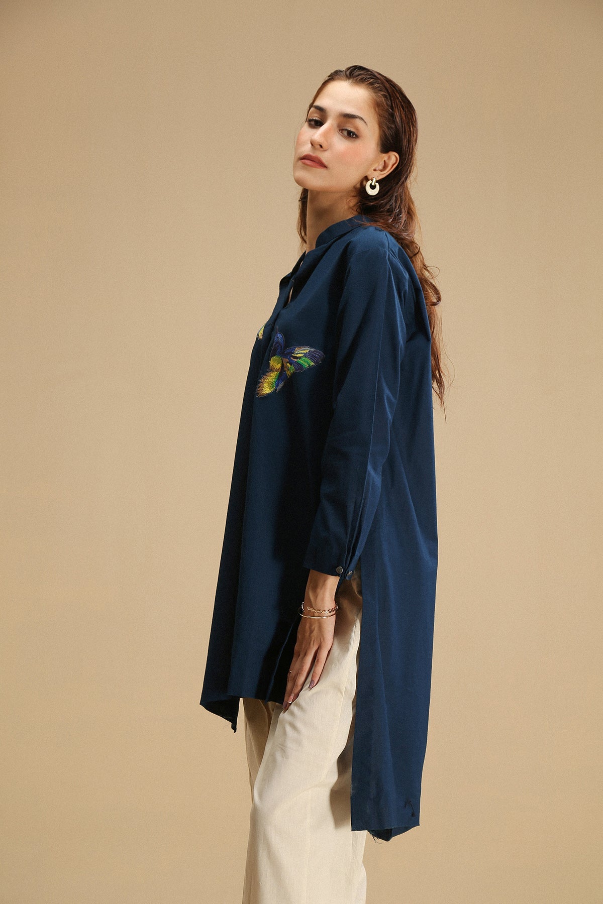 Exclusive button down shirt with embroidery on front